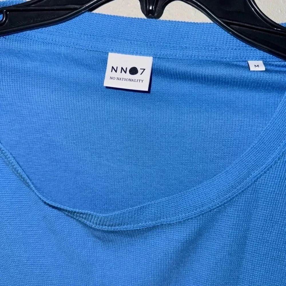 N No 7 No Nationality Blue Waffle Long Sleeve Shirt Medium - Picture 2 of 6